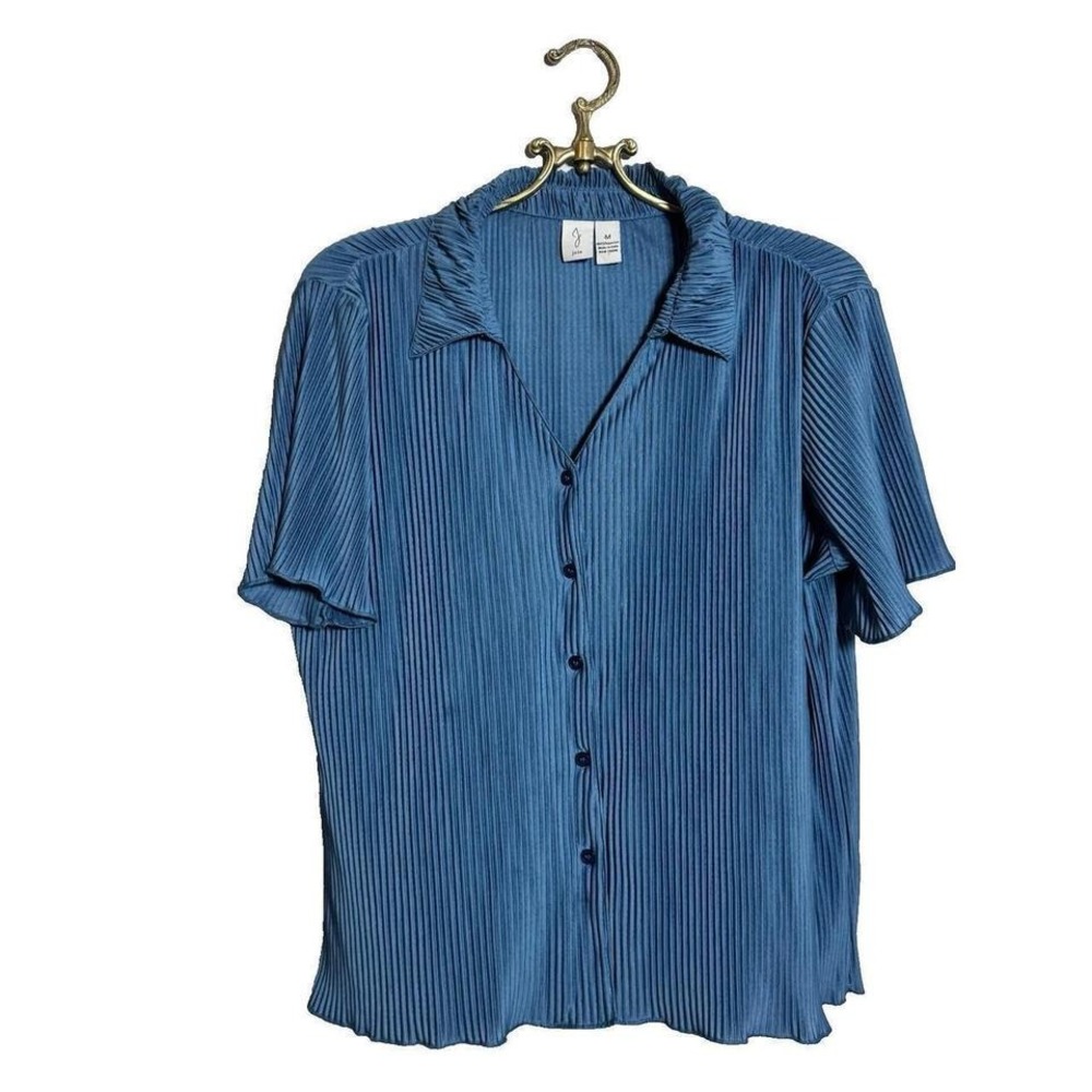 Joie Button Down Blouse‎ Crinkled Pleated Blue Ocean Size M Casual Capsule